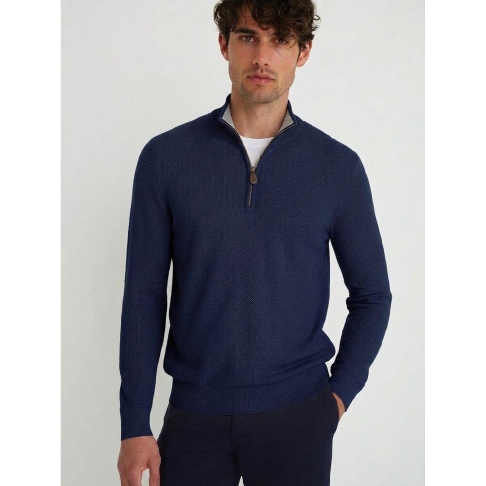 BLOOMINGDALES Sweater Mens Small Navy Quarter Zip Pullover 100% Cotton $118